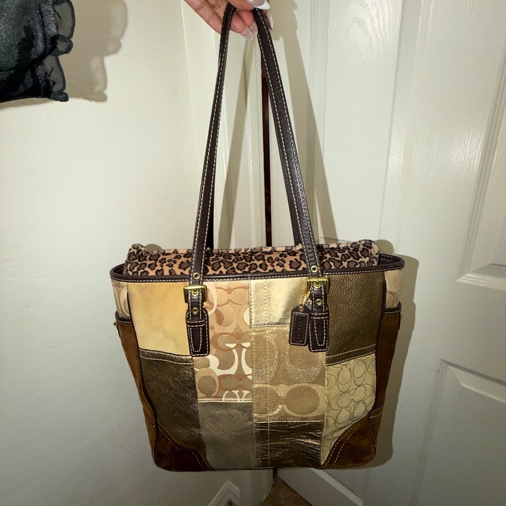 Patchwork Tote Bag with Brown Accents